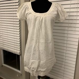 Short Sleeve Cream Eyelet Peasant Dress